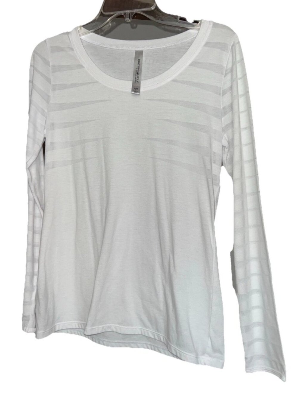 Uniquely Lorna Jane Long Sleeve Shirt-White w/Sheer Stripe Details-Size S